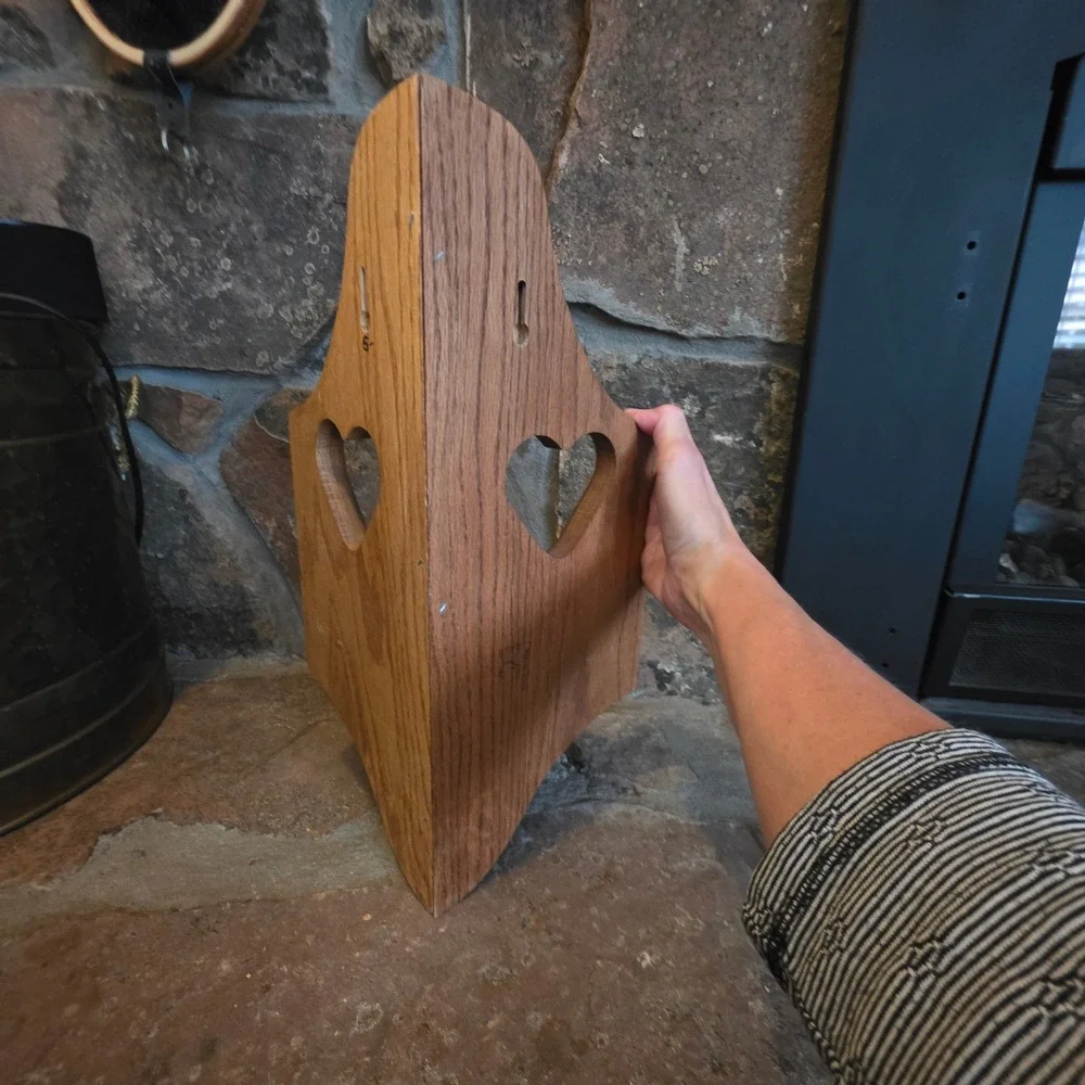 Vintage Oak Wood Corner Shelf Heart Cutouts Cottagecore Wall Mount Made in USA